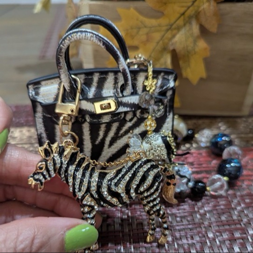 Black & White Zebra Mini Bag Charm - Fashionable Accent
